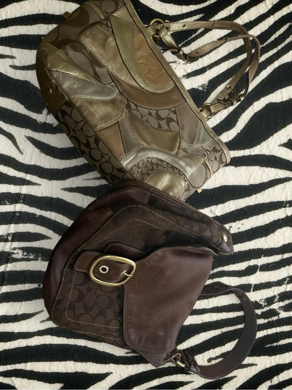 BUNDLE! Coach Two-Piece Brown Patchwork Tote and Chocolate Leather Crossbody